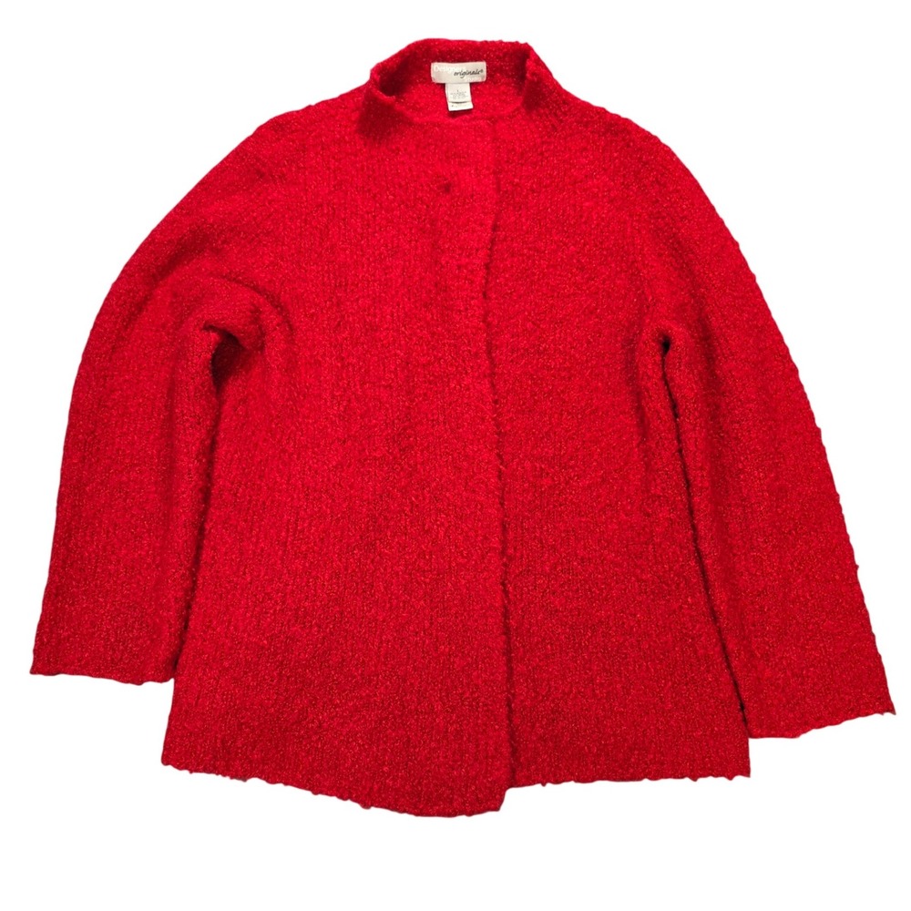 Designers Originals Studio Wool Blend Bouclé Cardigan Women's Size L Red Snap On